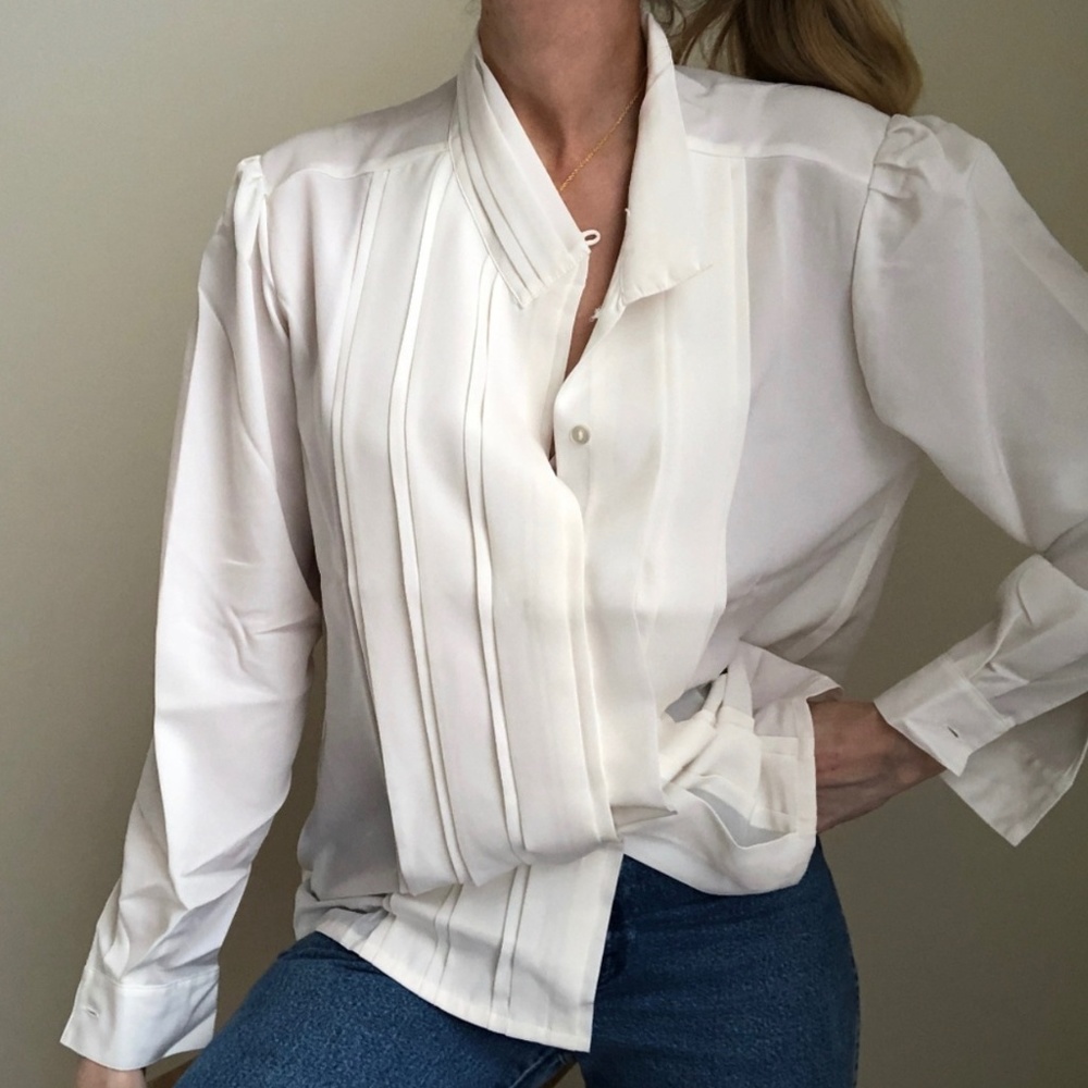 Silky Pleated Boxy Blouse Button Up